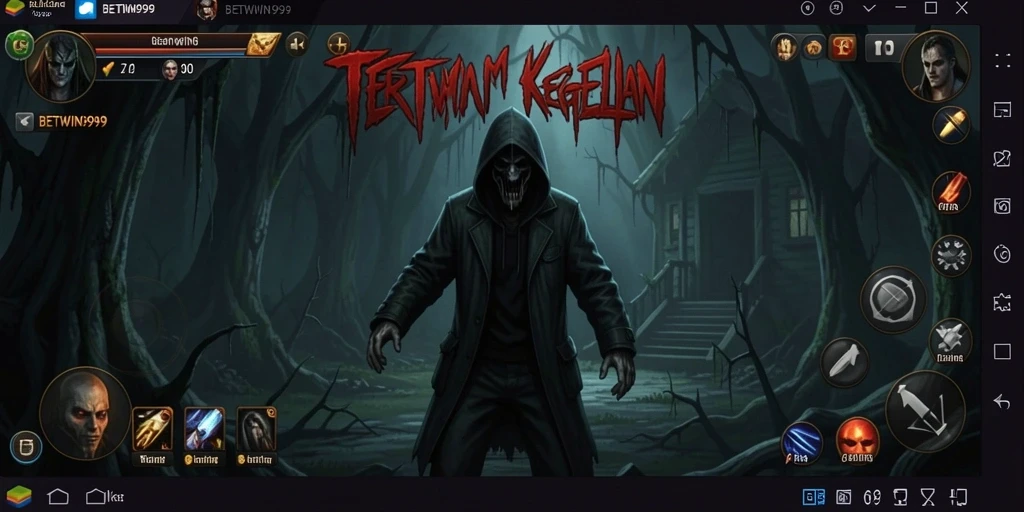 Tampilan gameplay menyeramkan BETWIN999 dengan suasana kelam.
