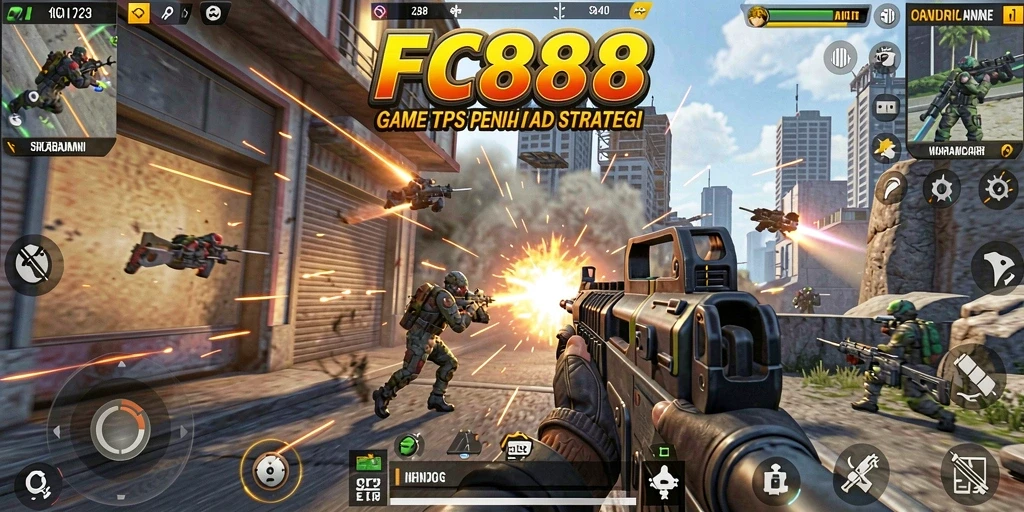 Tangkapan layar FC888 menampilkan aksi pertempuran yang mendebarkan dalam game TPS.
