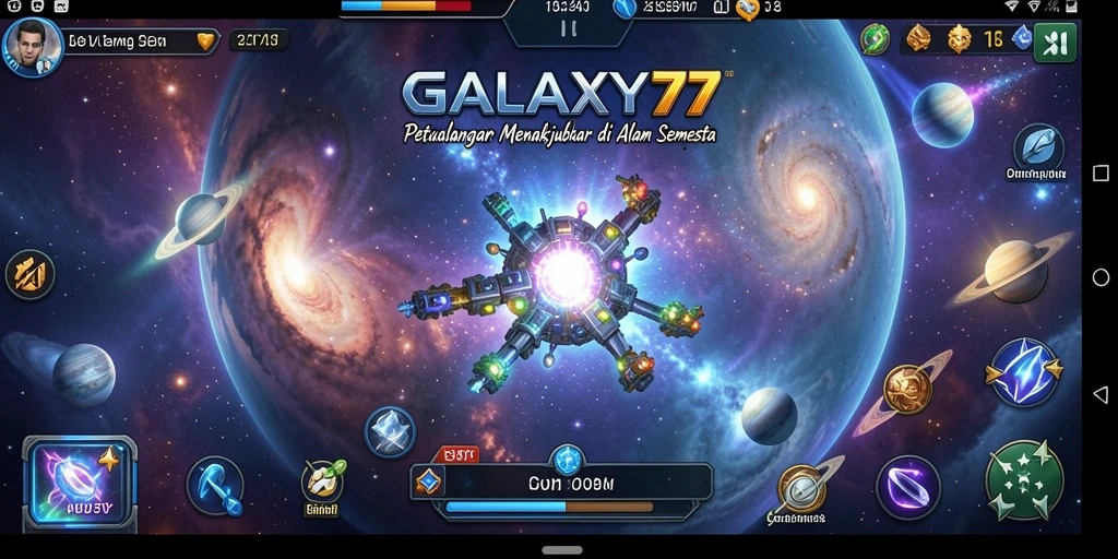 Tangkapan layar menampilkan gameplay seru di GALAXY77 dengan aksi petualangan luar angkasa.