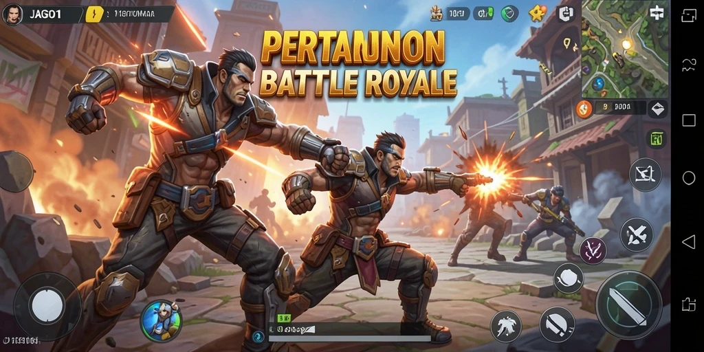 Screenshot gameplay <strong>JAGO11</strong> menampilkan aksi seru dalam pertempuran Battle Royale.