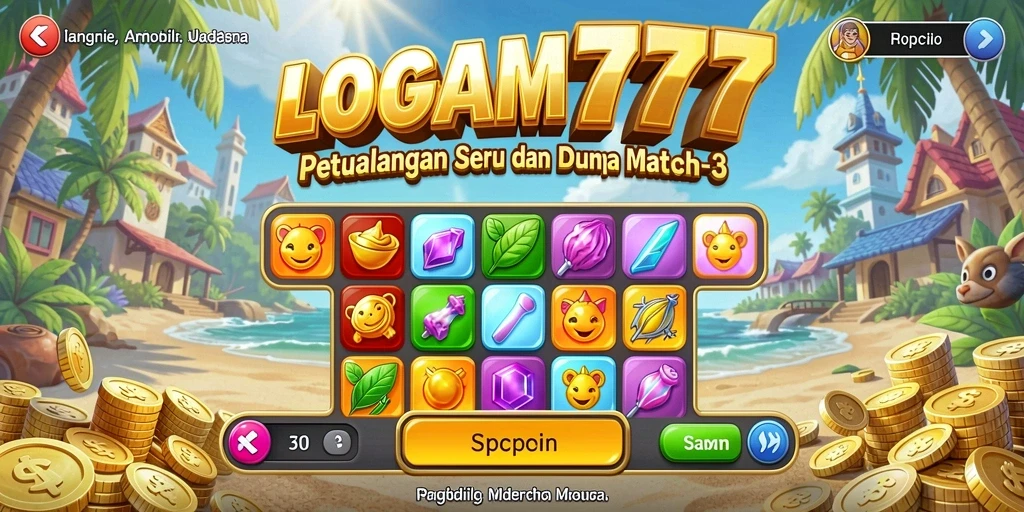 Gameplay seru LOGAM777 dengan tantangan match-3 yang menarik.