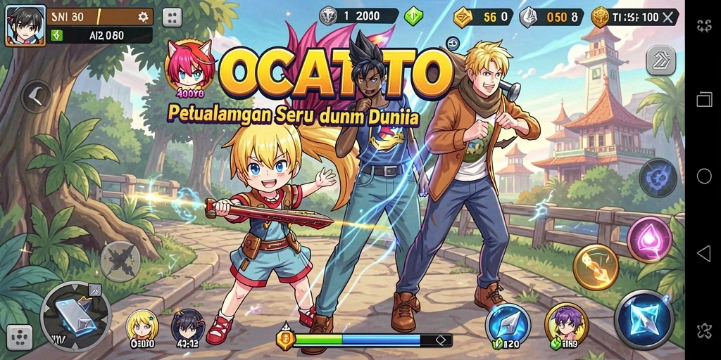 Tampilan gameplay OCATOTO dengan karakter Anime yang beraksi.