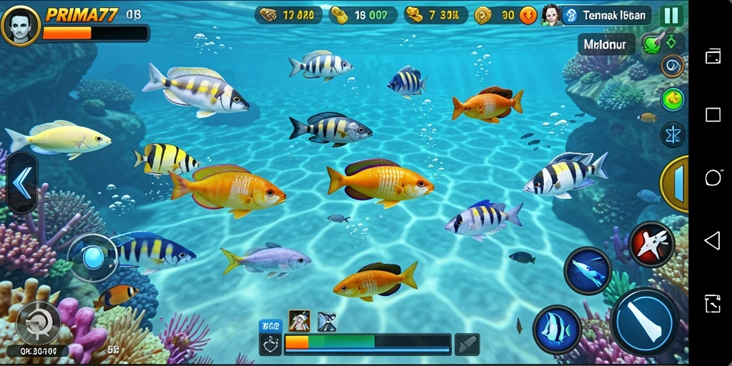 Screenshot gameplay PRIMA77 dengan aksi menembak ikan yang seru.