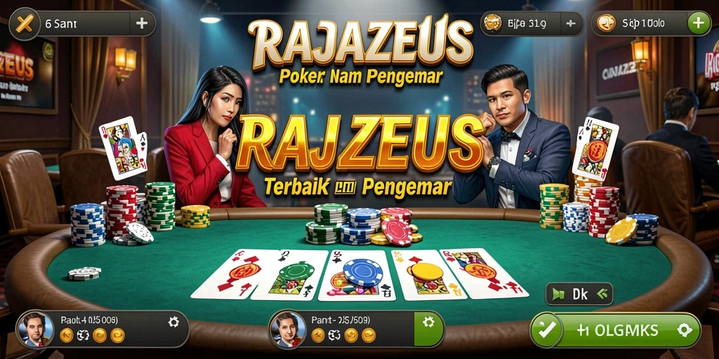 Screenshot gameplay RAJAZEUS menampilkan aksi poker yang menarik dan mendebarkan.