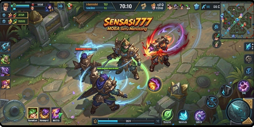 Screenshot gameplay SENSASI777 yang menampilkan pertarungan seru antar tim.