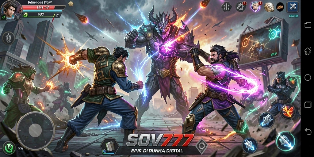 Screenshot SOV777 menampilkan aksi pertarungan yang dinamis dan karakter yang kuat.