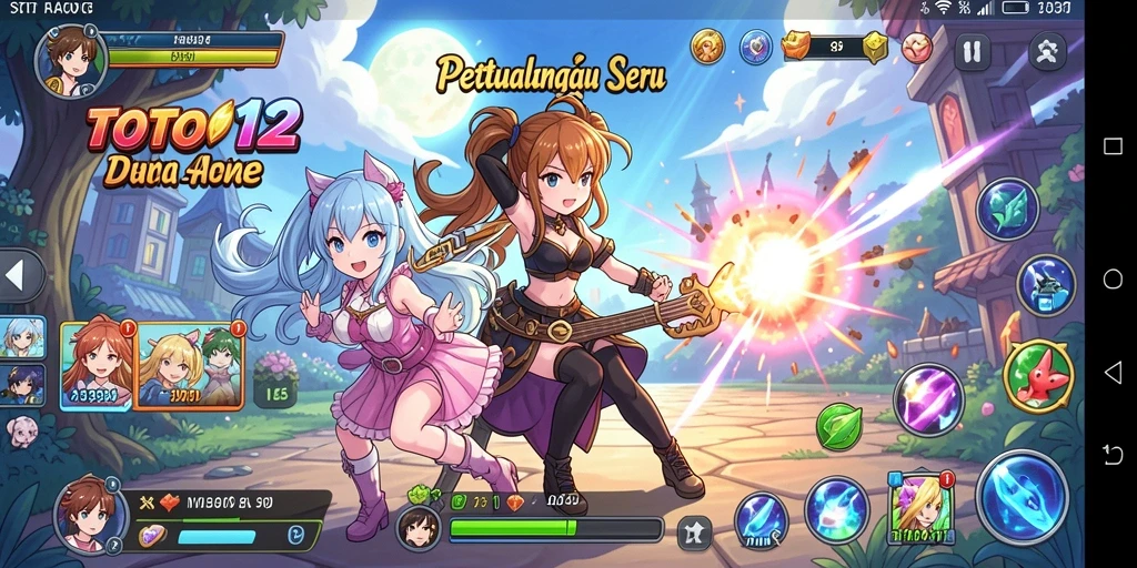 Screenshot utama TOTO12 menampilkan karakter anime dalam pertempuran yang seru.